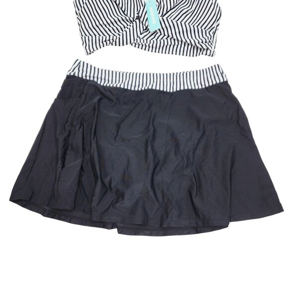 Striped Bikini Top & Skirt Swimwear Set By Aqua Eve Black & White Size L - Picture 4 of 7